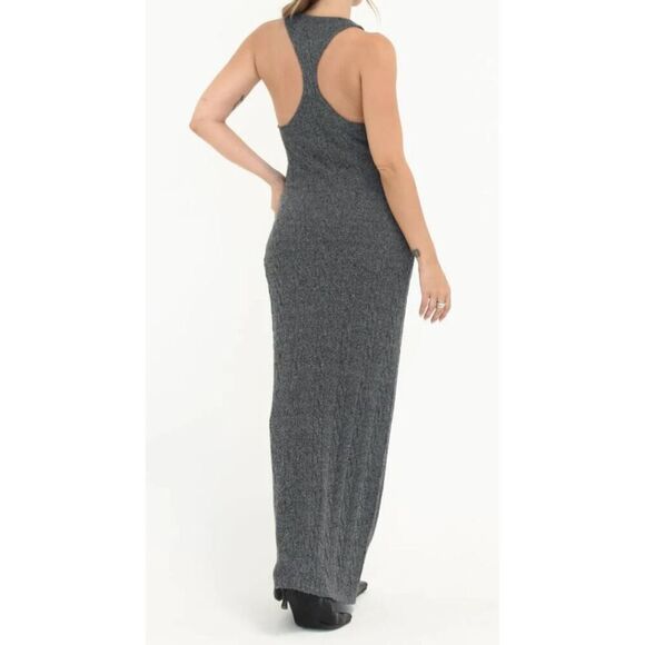 Rumored Lakeville Cable Knit Scoop Neck Racerback Maxi Dress in Smoke Heather - Picture 2 of 9